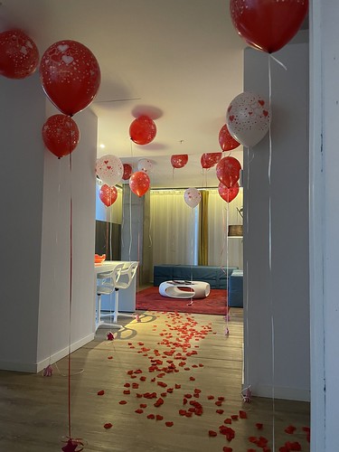 Heliumballonnen Aan Gewicht Met Pad Van Rozenblaadjes Huwelijksaanzoek Rem Koolhaas Suite Nhow Hotel Rotterdam