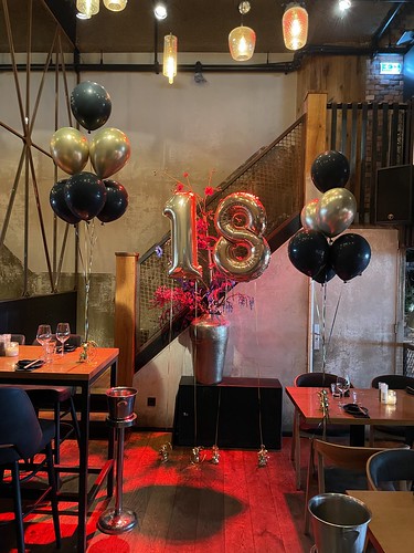  Tafeldecoratie 6ballonnen Folieballon Cijfer 18 Verjaardag <a href='http://www.rotterdamsballonnenbedrijf.nl/plaatsen/cafe-in-the-city' class='w3-text-indigo'>Cafe In The City</a> Rotterdam