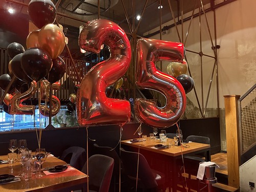  Tafeldecoratie 6ballonnen Folieballon Cijfer 25 Verjaardag <a href='http://www.rotterdamsballonnenbedrijf.nl/plaatsen/cafe-in-the-city' class='w3-text-indigo'>Cafe In The City</a> Rotterdam
