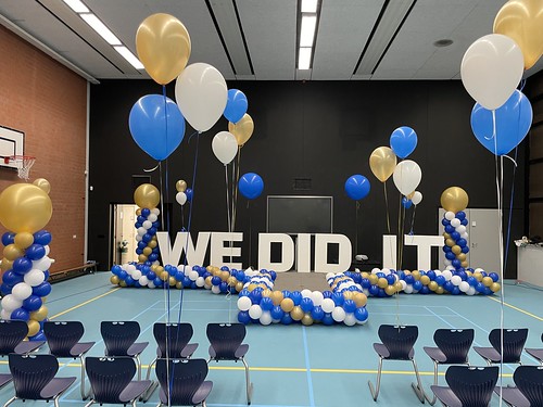  Ballonslinger Ballonpilaar Gronddecoratie 3ballonnen Geslaagd Diplomering Diploma Uitreiking <a href='http://www.rotterdamsballonnenbedrijf.nl/plaatsen/albeda-college' class='w3-text-indigo'>Albeda College</a> Zusterhennekeplein Rotterdam