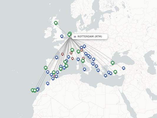 Dit zijn de 57 bestemmingen vanaf Rotterdam Airport