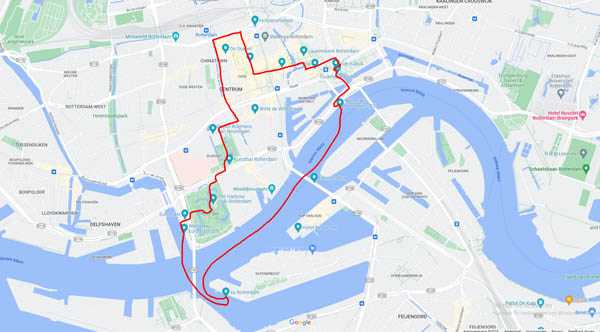 24 Points of interest along this 5 km city walk through Rotterdam