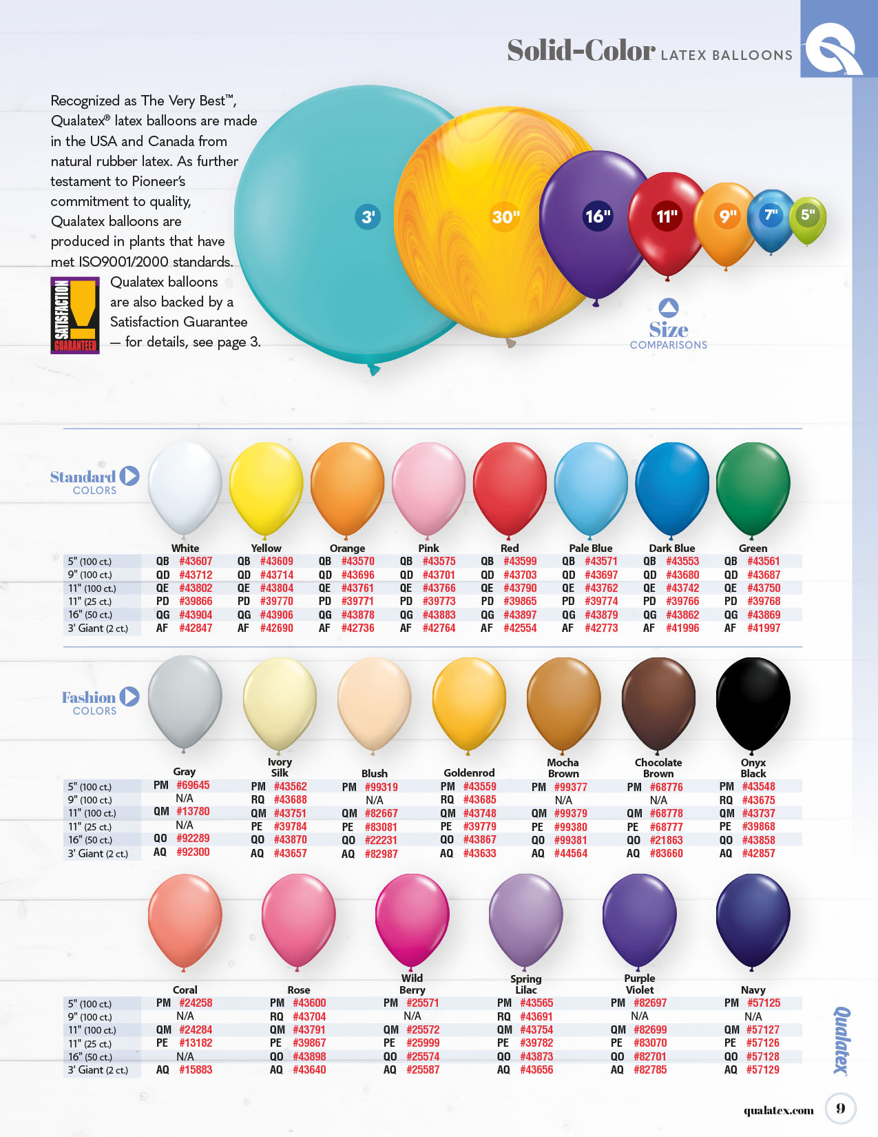 Kleurenkaart Qualatex Ballonnen